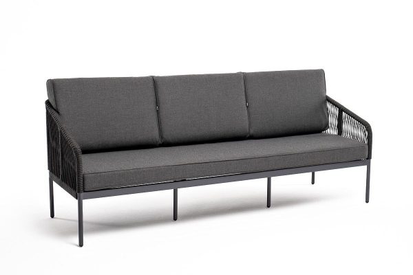 Канны диван плетеный из роупа 3-местный, темно-серый