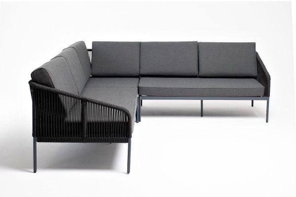 Канны угловой уличный диван из роупа (веревки), цвет темно-серый